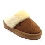 Warmbat slipper op plateau wol cognac Flurry